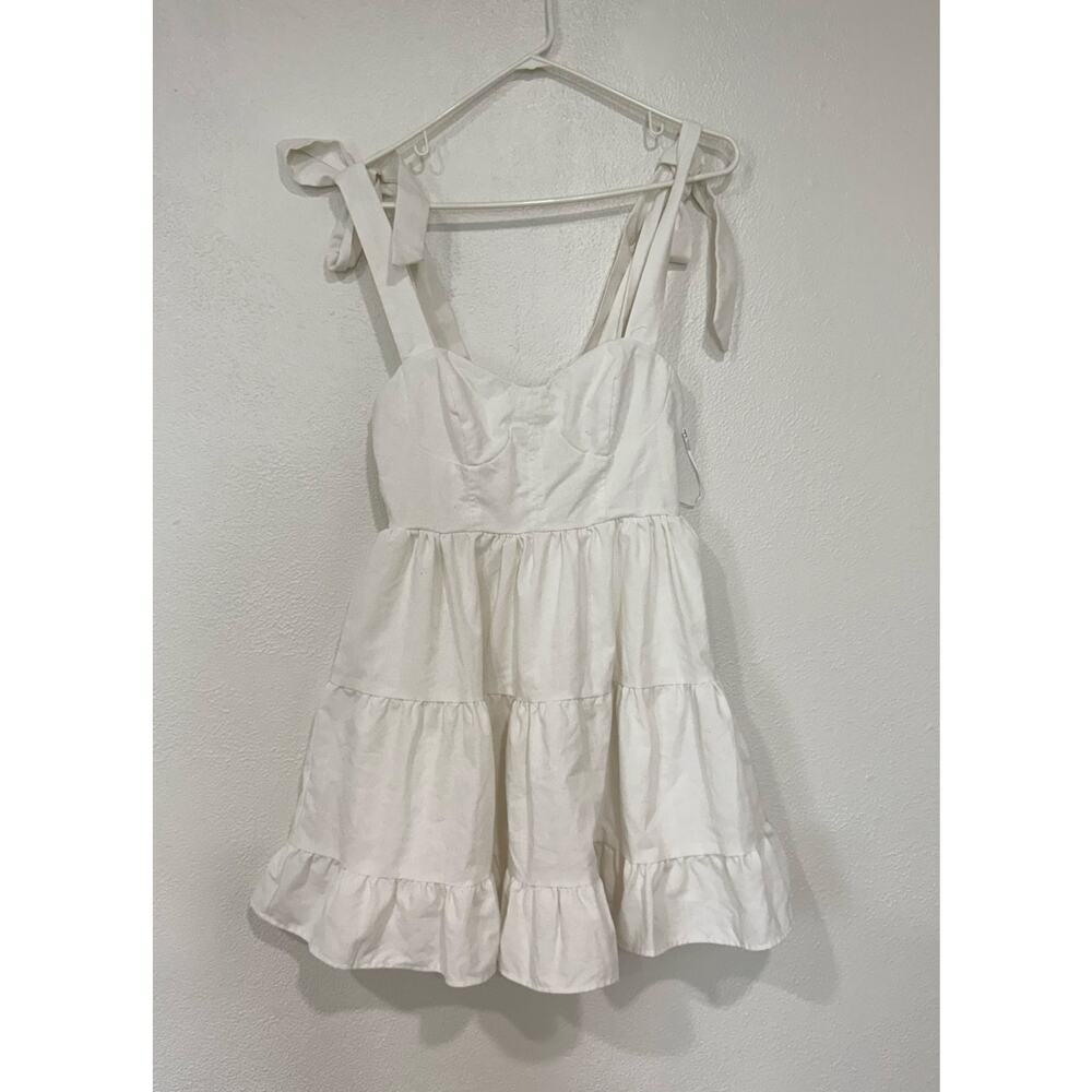 Lulus Tier-ly Delightful White Tie-Strap Tiered Bustier Mini Dress Size Small - Picture 2 of 12